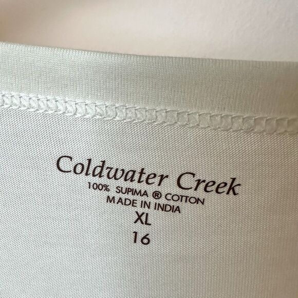 Coldwater Creek Top XL Short Sleeve Cream Supima Cotton Boat Neck Pullover NWT - Picture 2 of 9